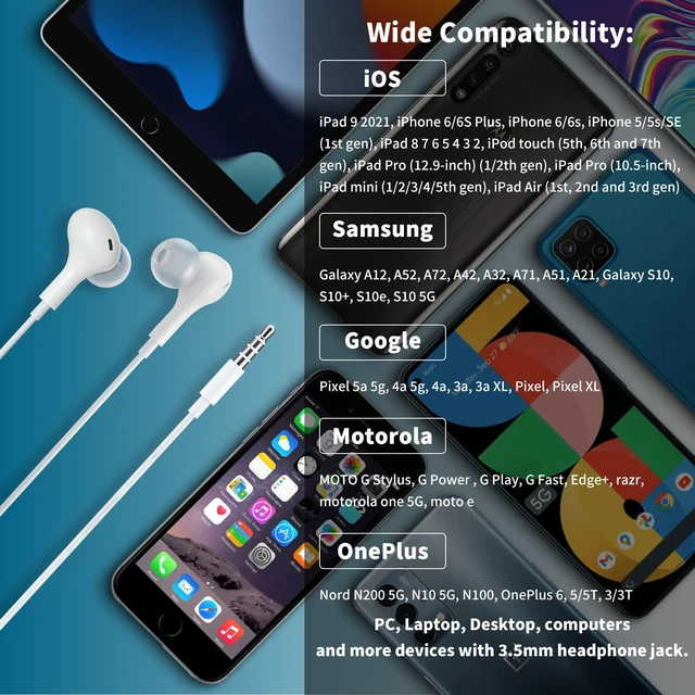 Alt view image 6 of 7 - Wired Earbuds in-Ear Headphones 3.5mm Jack for Laptop/School White Noise Isolation Small Earphones, Corded Plug-in Ear Buds Mic Volume Control for iPhone/Samsung/Android/PC/Gaming Console/Kids