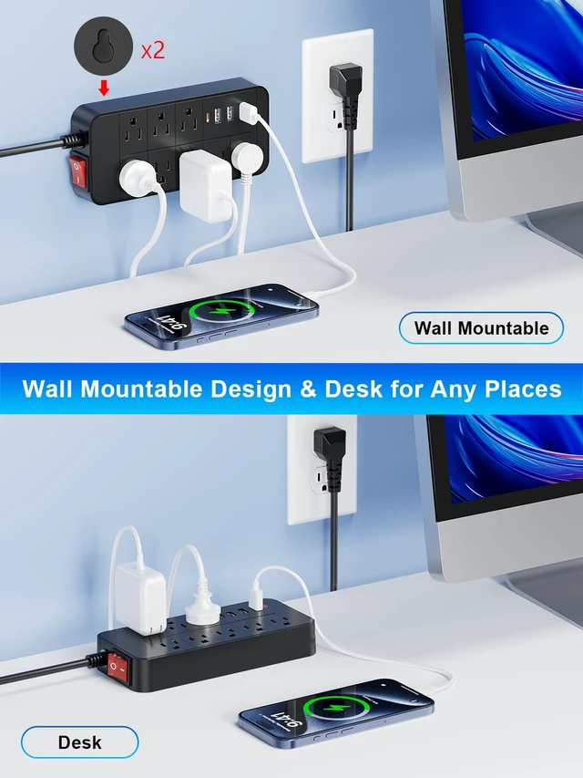 Alt view image 5 of 7 - Surge Protector Power Strip - 8 Outlets with 1 USB-C and 3 USB-A Ports for Multiple Devices,5ft Extension Cord,20W USB C Fast Charging for Home/Office