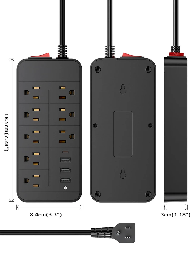 Alt view image 6 of 7 - Surge Protector Power Strip - 8 Outlets with 1 USB-C and 3 USB-A Ports for Multiple Devices,5ft Extension Cord,20W USB C Fast Charging for Home/Office