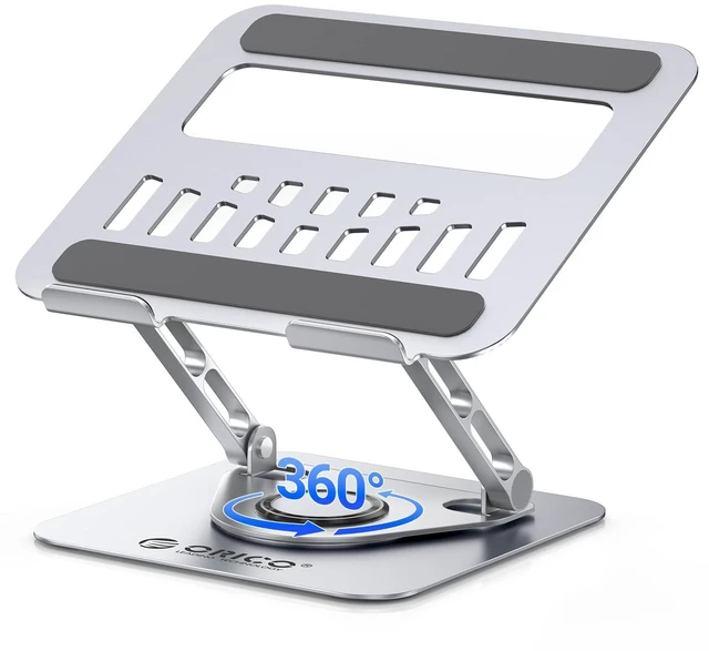 Main image of Adjustable Laptop Stand for Desk, 360° Rotating Base, ST12-Silver Stable Aluminum Riser with Steel Base Fits MacBook Neo Air Pro Dell XPS 13-17", Foldable Cooling Stand, Holds Up to 11 lbs