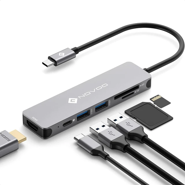 Main image of USB C Hub HDMI, MacBook Pro Adapters with 100W PD, 6 in 1 Adapter 4K to HDMI, 2 USB 3.0 Ports and SD/TF Cards Reader for iPad Pro/MacBook Pro Air/Type C Devices