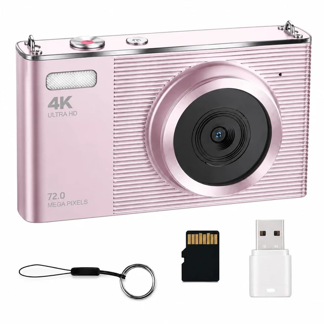 Main image of 4K Digital Camera for Teens and Beginners, 72MP Point and Shoot Camera with Autofocus, 16X Digital Zoom, 2.8 Inch IPS Screen, Type-C Rechargeable Compact Camera with 32GB Card, Pink