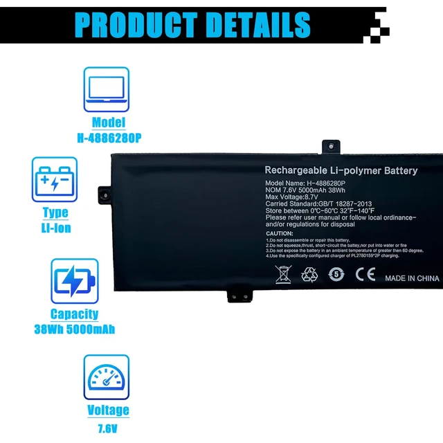 Alt view image 2 of 7 - H-4886280P U3576127PV-2S1P Laptop Battery Replacement for Gateway GWTN156-11BK GWTN156 Series U3576127PV U3576127 5080270P 4886280P 38Wh
