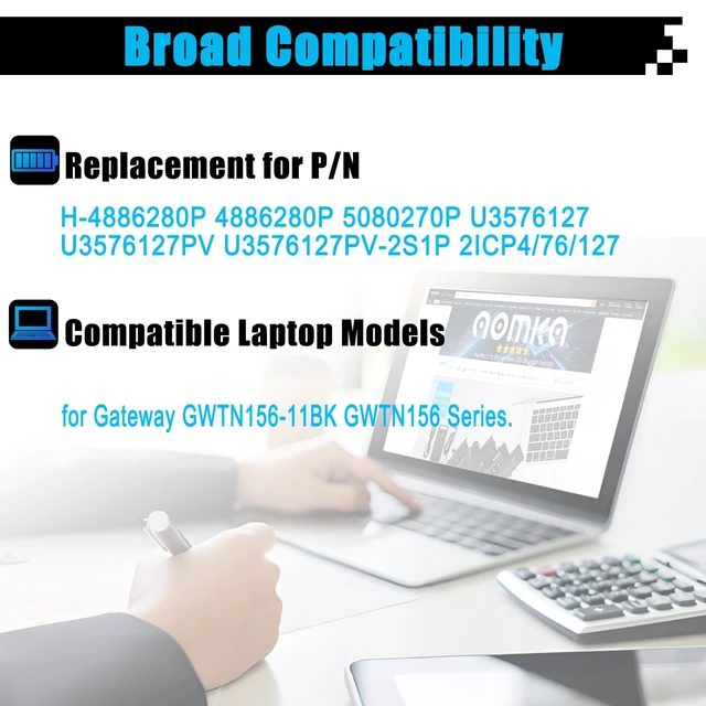 Alt view image 3 of 7 - H-4886280P U3576127PV-2S1P Laptop Battery Replacement for Gateway GWTN156-11BK GWTN156 Series U3576127PV U3576127 5080270P 4886280P 38Wh