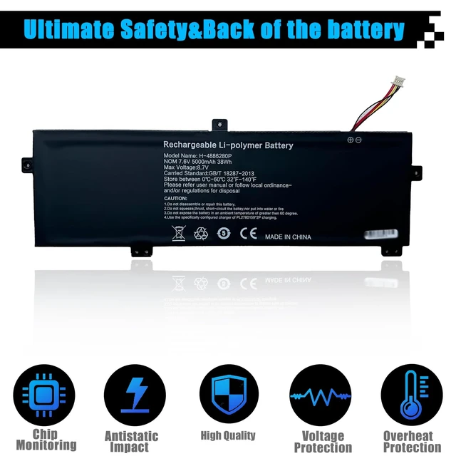 Alt view image 4 of 7 - H-4886280P U3576127PV-2S1P Laptop Battery Replacement for Gateway GWTN156-11BK GWTN156 Series U3576127PV U3576127 5080270P 4886280P 38Wh