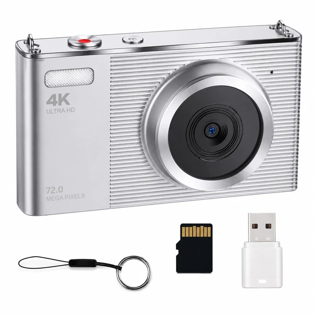 Main image of 4K Digital Camera for Teens and Beginners, 72MP Point and Shoot Camera with Autofocus, 16X Digital Zoom, 2.8 Inch IPS Screen, Type-C Rechargeable Compact Camera with 32GB Card, Silver