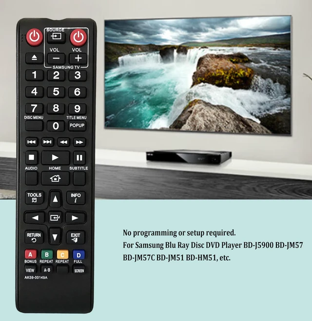 Alt view image 3 of 5 - Universal Replacement Remote Control for Samsung BD-J5900 BD-JM57 BD-JM57C BD-JM51 BD-HM51 BD-FM51 BD-FM57C BD-J5700 BD-J5700/ZA BD-J5100 BD-F5100 Blu-Ray DVD Player
