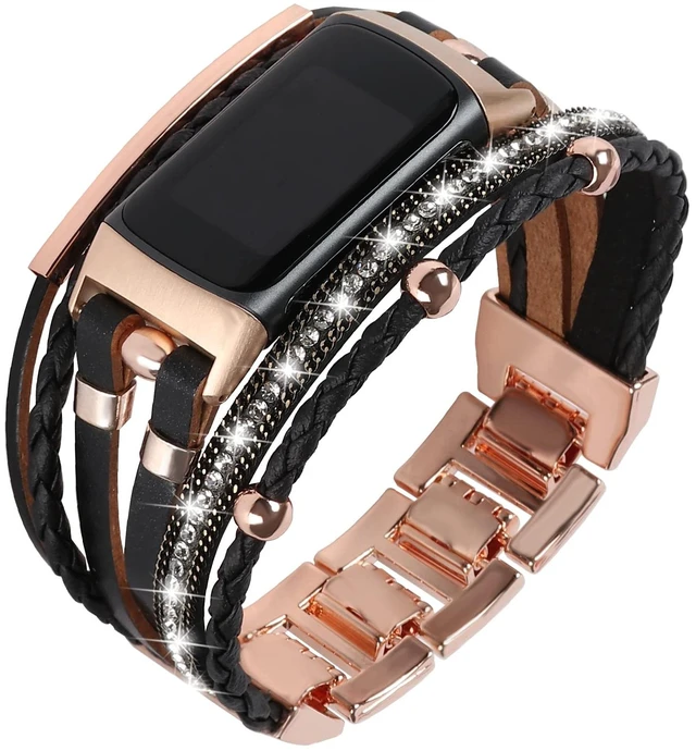 Main image of Leather Bands Compatible with Fitbit Charge 6/Charge 5 Bands for Women, Boho Handmade Multilayer Wrap Bracelets Jewelry Strap Replacement for Charge 6/Charge 5 Fitness Tracker