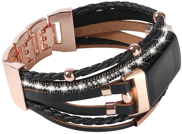 Alt view image 2 of 7 - Leather Bands Compatible with Fitbit Charge 6/Charge 5 Bands for Women, Boho Handmade Multilayer Wrap Bracelets Jewelry Strap Replacement for Charge 6/Charge 5 Fitness Tracker