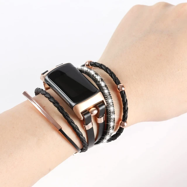 Alt view image 4 of 7 - Leather Bands Compatible with Fitbit Charge 6/Charge 5 Bands for Women, Boho Handmade Multilayer Wrap Bracelets Jewelry Strap Replacement for Charge 6/Charge 5 Fitness Tracker