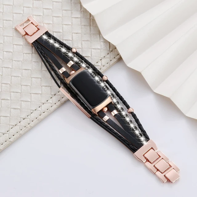 Alt view image 5 of 7 - Leather Bands Compatible with Fitbit Charge 6/Charge 5 Bands for Women, Boho Handmade Multilayer Wrap Bracelets Jewelry Strap Replacement for Charge 6/Charge 5 Fitness Tracker
