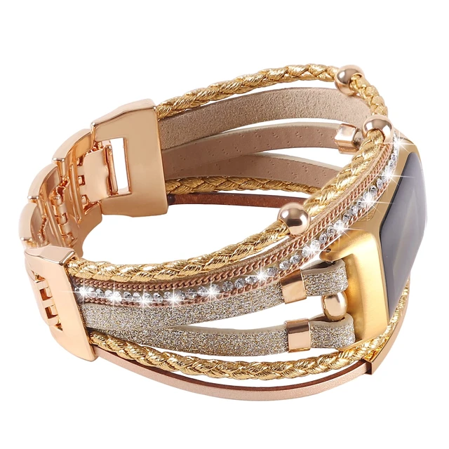 Alt view image 2 of 6 - Leather Bands Compatible with Fitbit Charge 6/Charge 5 Bands for Women, Boho Handmade Multilayer Wrap Bracelets Jewelry Strap Replacement for Charge 6/Charge 5 Fitness Tracker