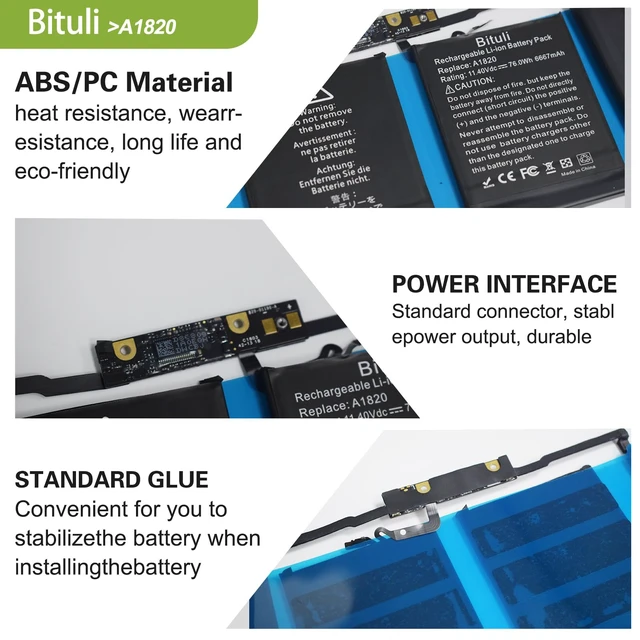 Alt view image 3 of 6 - A1820 A1707 Battery for MacBook Pro 15 inch A1707 (Late 2016 Mid 2017) Touch Bar EMC 3162 3072 Series MLH32LL/A MLH42LL/A MLW72LL/A MLW72HN/A MLW82LL/A MPTR2LL/A MPTT2LL/A