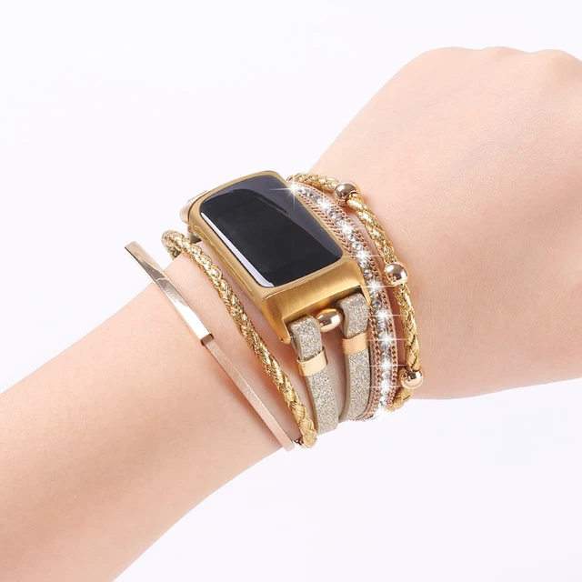 Alt view image 4 of 6 - Leather Bands Compatible with Fitbit Charge 6/Charge 5 Bands for Women, Boho Handmade Multilayer Wrap Bracelets Jewelry Strap Replacement for Charge 6/Charge 5 Fitness Tracker