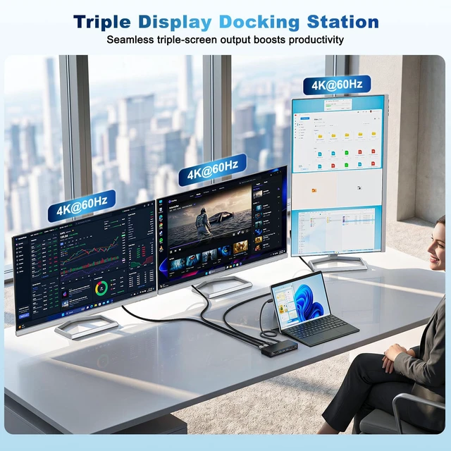 Alt view image 2 of 7 - Surface Thunderbolt 4 Dock 16 in 1 Triple Displays with Power Adapter Dual HDMI+DisplayPort Surface Pro Docking Station for Surface Pro 13 12 11 10 9 8 7 X, Surface Laptop 7 6 5, Go, Book