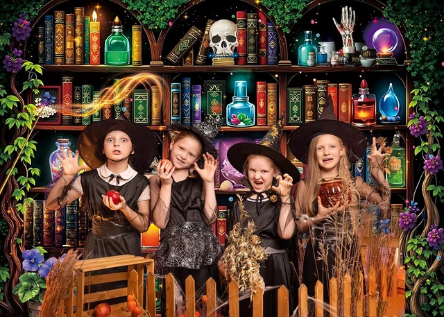 Alt view image 5 of 7 - Halloween Scientist Laboratory Backdrop Witch Bookshelf Magic Poison Apothecary Skull Photography Background Kids Adult Halloween Wizard Theme Home Library Party Decorations Banner Supplies (8x6FT)