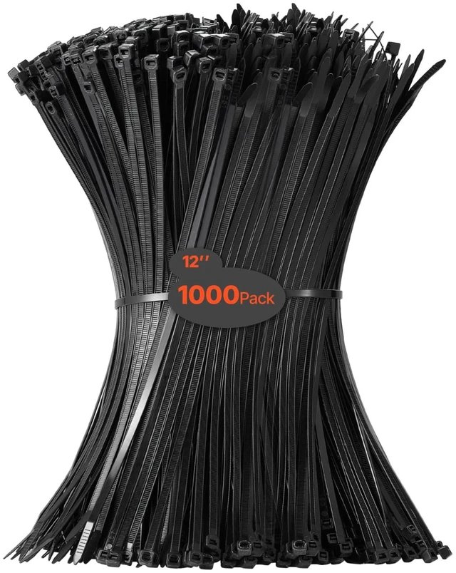 Main image of 1000 Pack Cable Zip Ties, 12-inch Heavy Duty Cable Wire Ties with 50LBS High Tensile Strength, Multi-Purpose Self-Locking Nylon Tie Wraps, Heat & Cold Resistant for Indoor and Outdoor Use