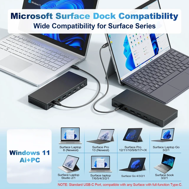 Alt view image 5 of 7 - Surface Thunderbolt 4 Dock 16 in 1 Triple Displays with Power Adapter Dual HDMI+DisplayPort Surface Pro Docking Station for Surface Pro 13 12 11 10 9 8 7 X, Surface Laptop 7 6 5, Go, Book