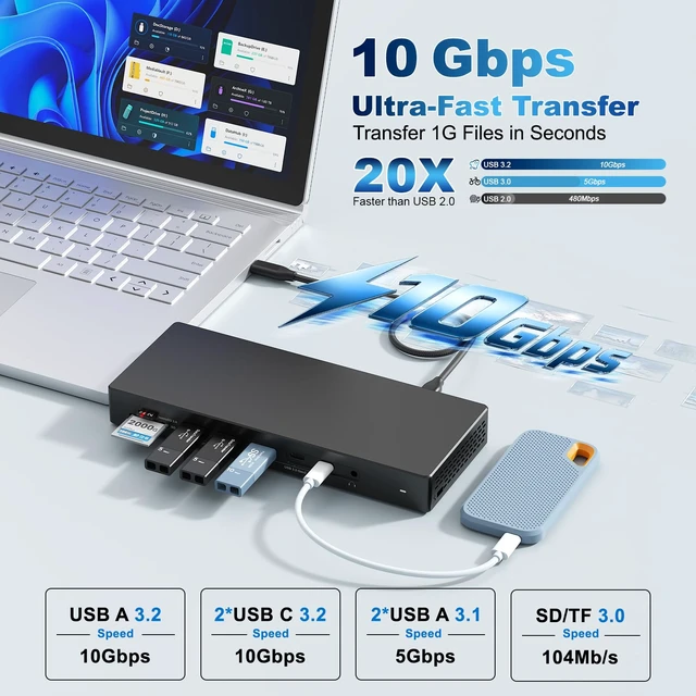 Alt view image 6 of 7 - Surface Thunderbolt 4 Dock 16 in 1 Triple Displays with Power Adapter Dual HDMI+DisplayPort Surface Pro Docking Station for Surface Pro 13 12 11 10 9 8 7 X, Surface Laptop 7 6 5, Go, Book