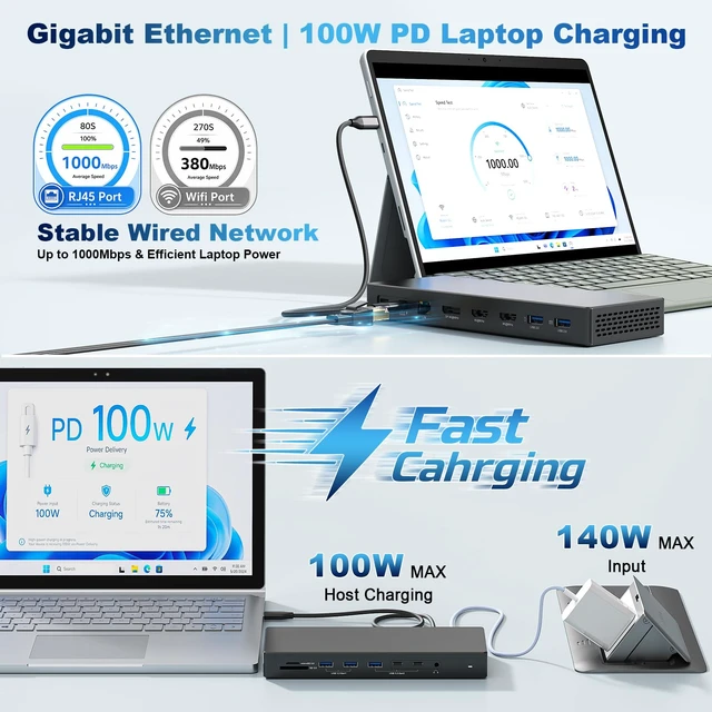 Alt view image 7 of 7 - Surface Thunderbolt 4 Dock 16 in 1 Triple Displays with Power Adapter Dual HDMI+DisplayPort Surface Pro Docking Station for Surface Pro 13 12 11 10 9 8 7 X, Surface Laptop 7 6 5, Go, Book