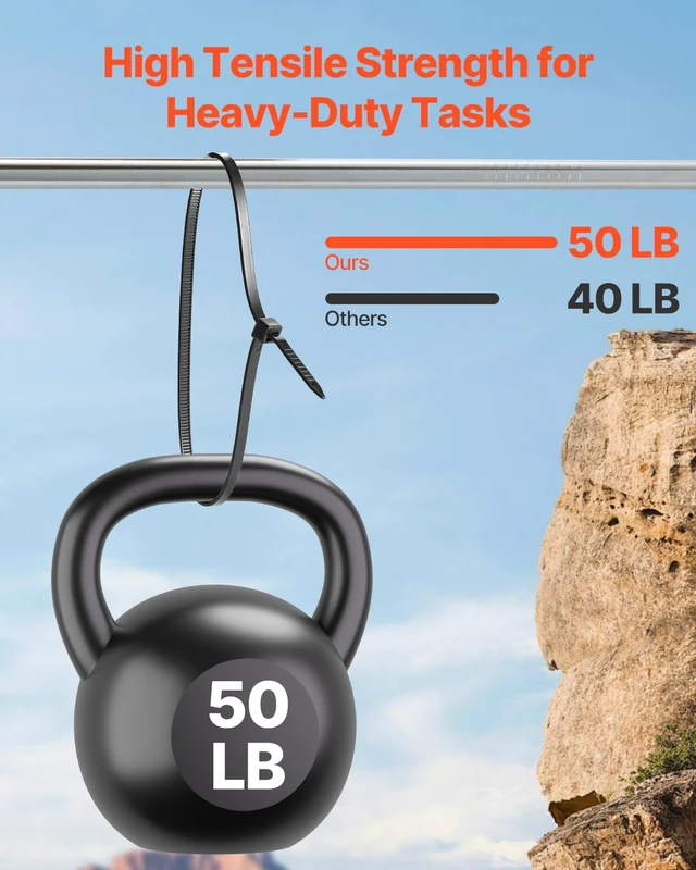 Alt view image 4 of 7 - 1000 Pack Cable Zip Ties, 12-inch Heavy Duty Cable Wire Ties with 50LBS High Tensile Strength, Multi-Purpose Self-Locking Nylon Tie Wraps, Heat & Cold Resistant for Indoor and Outdoor Use