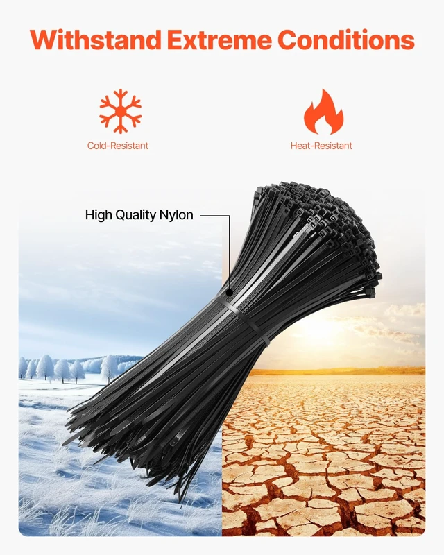 Alt view image 5 of 7 - 1000 Pack Cable Zip Ties, 12-inch Heavy Duty Cable Wire Ties with 50LBS High Tensile Strength, Multi-Purpose Self-Locking Nylon Tie Wraps, Heat & Cold Resistant for Indoor and Outdoor Use