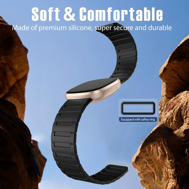 Alt view image 3 of 7 - Magnetic Band Compatible with Fitbit Versa 4 Bands/Versa 3/Sense/Sense 2 Bands for Men Women, Soft Sport Silicone Strong Magnet Waterproof Strap Compatible with Fitbit Smartwatch