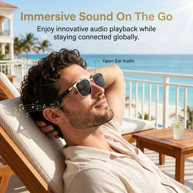 Alt view image 3 of 7 - Smart AI Glasses with 164 Languages Translator, Photochromic, Gold