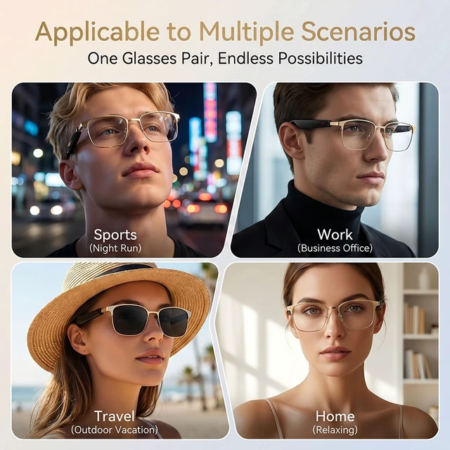 Alt view image 7 of 7 - Smart AI Glasses with 164 Languages Translator, Photochromic, Gold