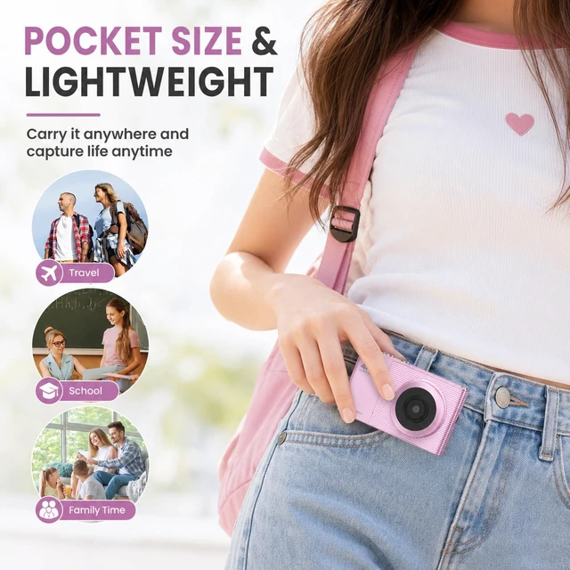 Alt view image 5 of 6 - 4K Digital Camera for Teens and Beginners, 72MP Point and Shoot Camera with Autofocus, 16X Digital Zoom, 2.8 Inch IPS Screen, Type-C Rechargeable Compact Camera with 32GB Card, Pink