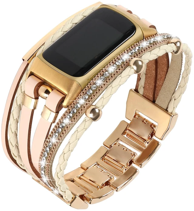 Main image of Leather Bands Compatible with Fitbit Charge 6/Charge 5 Bands for Women, Boho Handmade Multilayer Wrap Bracelets Jewelry Strap Replacement for Charge 6/Charge 5 Fitness Tracker