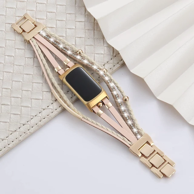 Alt view image 5 of 7 - Leather Bands Compatible with Fitbit Charge 6/Charge 5 Bands for Women, Boho Handmade Multilayer Wrap Bracelets Jewelry Strap Replacement for Charge 6/Charge 5 Fitness Tracker