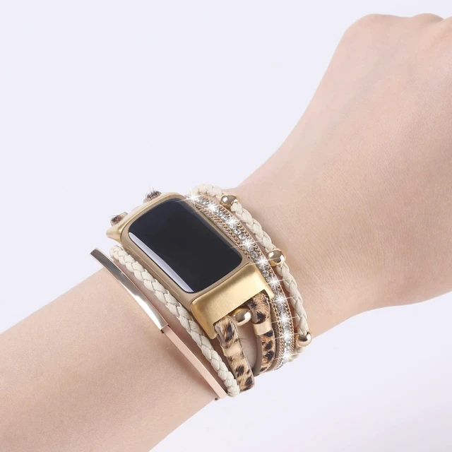 Alt view image 4 of 7 - Leather Bands Compatible with Fitbit Charge 6/Charge 5 Bands for Women, Boho Handmade Multilayer Wrap Bracelets Jewelry Strap Replacement for Charge 6/Charge 5 Fitness Tracker