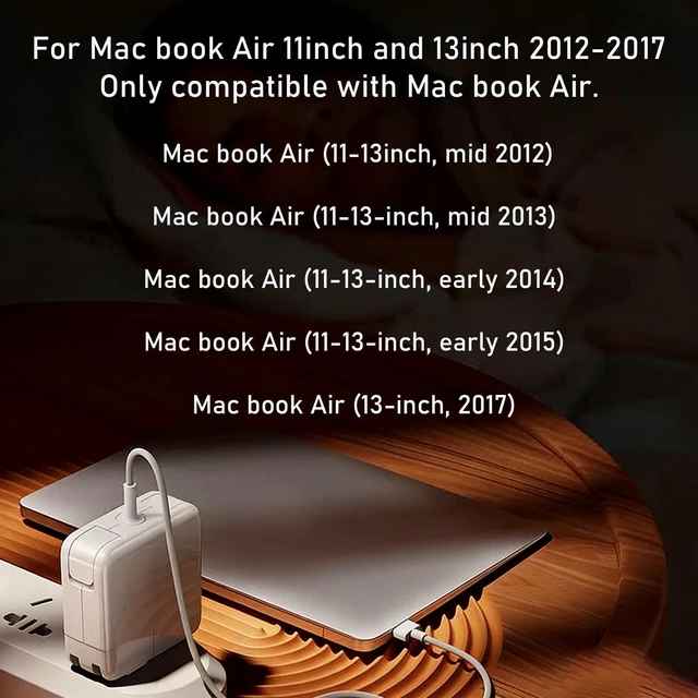 Alt view image 5 of 7 - Mac Book Air Charger 45W Magnetic Mag2 T-Tip AdapterApplicable 2012-2017 Compatible with Mac Book Air 11 inch & 13 inch Models A1466 A1465 A1436 A1435(NOT for 2018-2026)