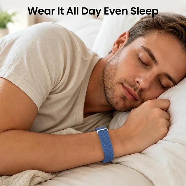 Alt view image 4 of 7 - Nylon Braided Magnetic Bands for Google Fitbit Air Fitness Tracker 2 Pack Quick-Adjust Stretchy Sport Replacement Strap, Men Women Soft Breathable Wristband for Daily Workout, Sleeping