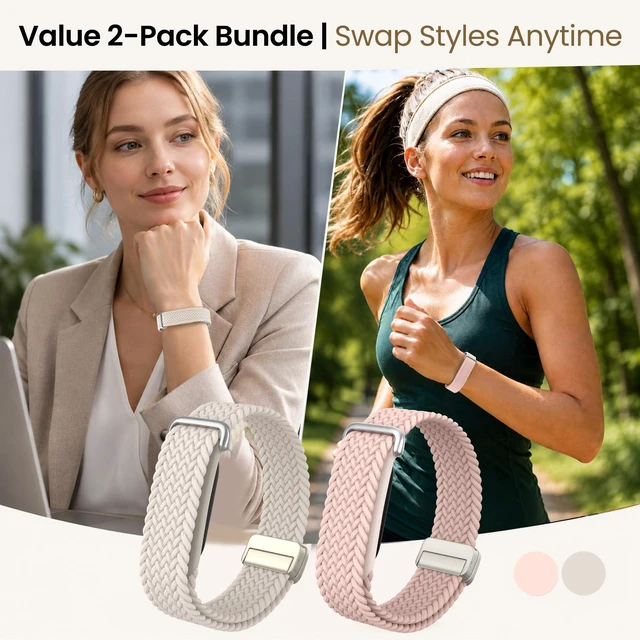 Alt view image 6 of 7 - Nylon Braided Magnetic Bands for Google Fitbit Air Fitness Tracker 2 Pack Quick-Adjust Stretchy Sport Replacement Strap, Men Women Soft Breathable Wristband for Daily Workout, Sleeping