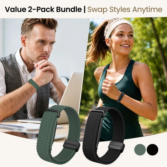 Alt view image 6 of 7 - Nylon Braided Magnetic Bands for Google Fitbit Air Fitness Tracker 2 Pack Quick-Adjust Stretchy Sport Replacement Strap, Men Women Soft Breathable Wristband for Daily Workout, Sleeping