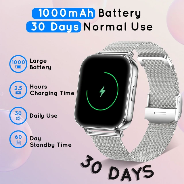 Alt view image 2 of 7 - Smart Watch for Women 44MM Android & iPhone 30 Day+ Battery Fitness Tracker Make/Answer Call Smartwatch with Sleep Heart Rate SpO2 Monitor 120+Sport Step IP68 Waterproof, 3 Bands/1000mAh