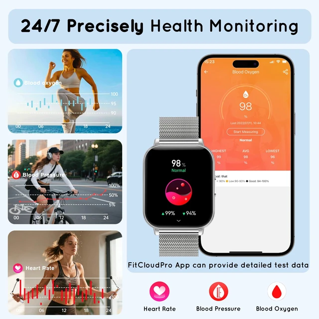 Alt view image 3 of 7 - Smart Watch for Women 44MM Android & iPhone 30 Day+ Battery Fitness Tracker Make/Answer Call Smartwatch with Sleep Heart Rate SpO2 Monitor 120+Sport Step IP68 Waterproof, 3 Bands/1000mAh