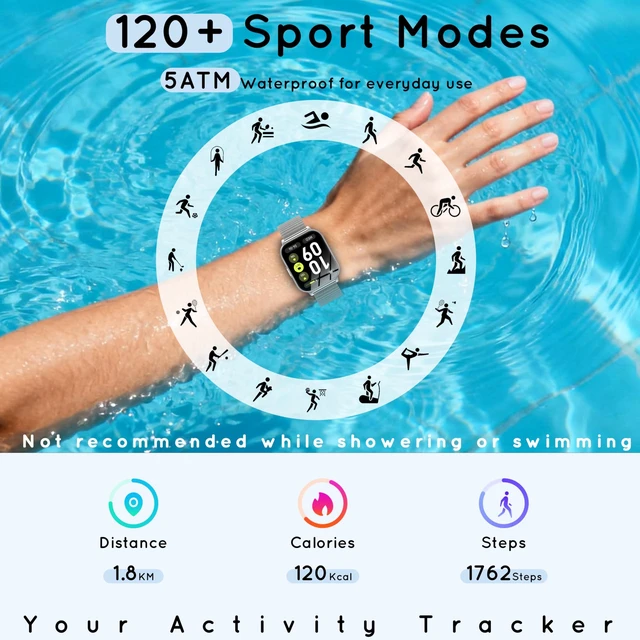 Alt view image 6 of 7 - Smart Watch for Women 44MM Android & iPhone 30 Day+ Battery Fitness Tracker Make/Answer Call Smartwatch with Sleep Heart Rate SpO2 Monitor 120+Sport Step IP68 Waterproof, 3 Bands/1000mAh