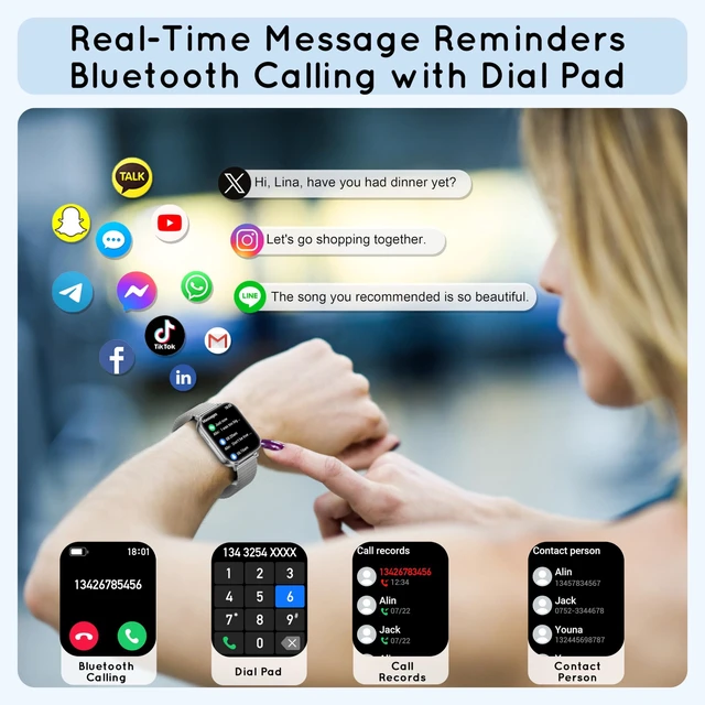 Alt view image 5 of 7 - Smart Watch for Women 44MM Android & iPhone 30 Day+ Battery Fitness Tracker Make/Answer Call Smartwatch with Sleep Heart Rate SpO2 Monitor 120+Sport Step IP68 Waterproof, 3 Bands/1000mAh