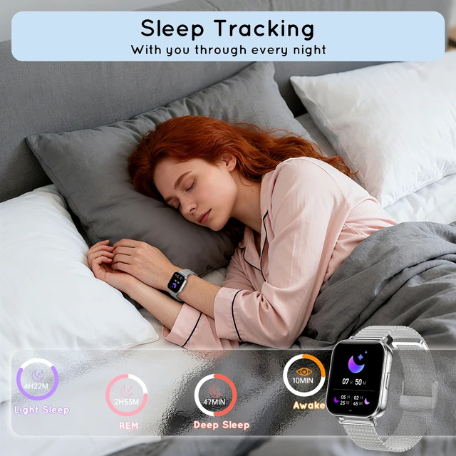 Alt view image 7 of 7 - Smart Watch for Women 44MM Android & iPhone 30 Day+ Battery Fitness Tracker Make/Answer Call Smartwatch with Sleep Heart Rate SpO2 Monitor 120+Sport Step IP68 Waterproof, 3 Bands/1000mAh