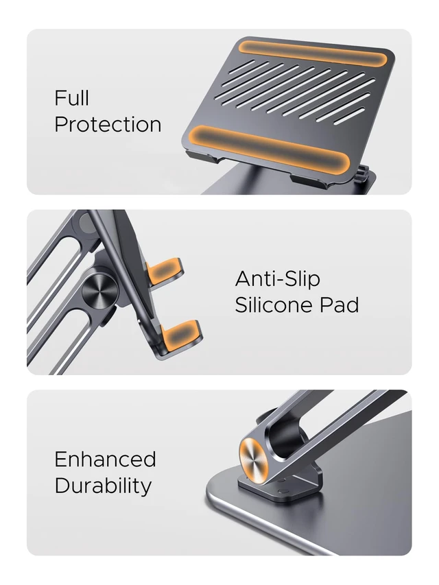 Alt view image 6 of 7 - Laptop Stand for Desk Laptop Riser Holder Foldable Portable Computer Stand Ergonomic Compatible with MacBook Pro Air Notebook and Tablets 10-17.3 Inch Gray
