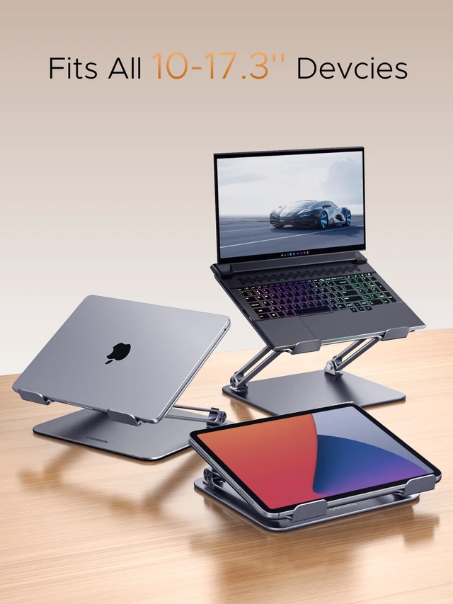 Alt view image 7 of 7 - Laptop Stand for Desk Laptop Riser Holder Foldable Portable Computer Stand Ergonomic Compatible with MacBook Pro Air Notebook and Tablets 10-17.3 Inch Gray