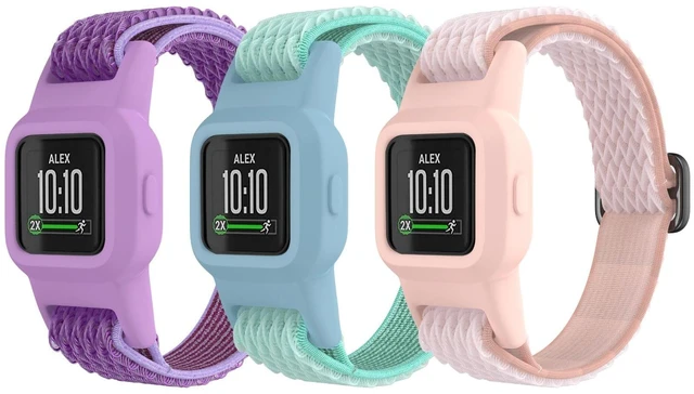 Main image of Elastic Bands Compatible with Garmin Vivofit Jr 3 Bands Colorful Nylon Stretchy Straps with Protective Case Adjustable Replacement Bands Accessories