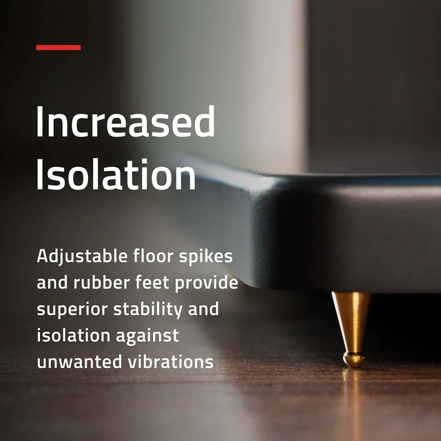 Alt view image 3 of 7 - Floor Speaker Stands for Surround Sound and Bookshelf Speakers with Solid Construction, Adjustable Floor Spikes, Rubber Isolation Feet, Cable Management, Square Base - Matte Black/Pair (SS05S)