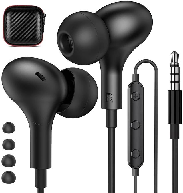 Main image of Wired Earbuds in-Ear Headphones 3.5mm Jack for Laptop/School Black Noise Isolation Small Earphones, Corded Plug-in Ear Buds Mic Volume Control for iPhone/Samsung/Android/PC/Gaming Console/Kids