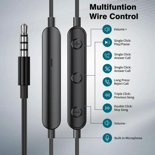 Alt view image 4 of 7 - Wired Earbuds in-Ear Headphones 3.5mm Jack for Laptop/School Black Noise Isolation Small Earphones, Corded Plug-in Ear Buds Mic Volume Control for iPhone/Samsung/Android/PC/Gaming Console/Kids