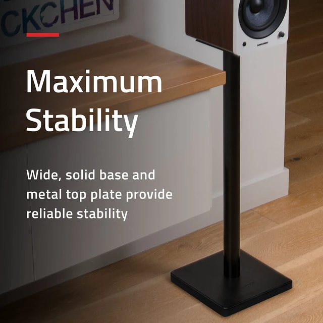 Alt view image 6 of 7 - Floor Speaker Stands for Surround Sound and Bookshelf Speakers with Solid Construction, Adjustable Floor Spikes, Rubber Isolation Feet, Cable Management, Square Base - Matte Black/Pair (SS05S)