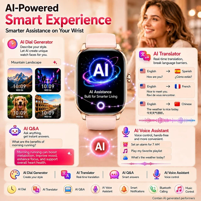 Alt view image 3 of 7 - Smart Watch for Women Built-in GPS with AI (Answer/Make Call), 1.96" HD Display, IP68 Waterproof, Bluetooth Calls, 100+ Sport Modes, 24/7 Health Monitor, Fitness Tracker for Android iPhone